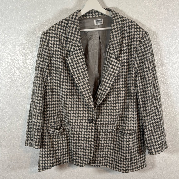 Vintage Koret Career Gray Houndstooth Wool Blazer Size 24W - Picture 1 of 8